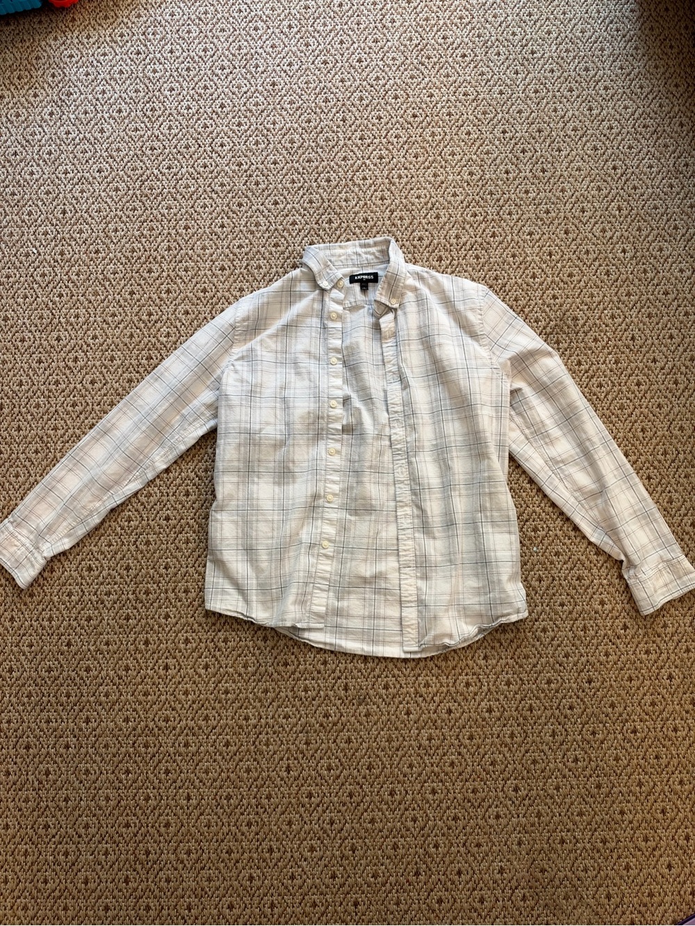 Express Men's White Plaid Button-Down Shirt